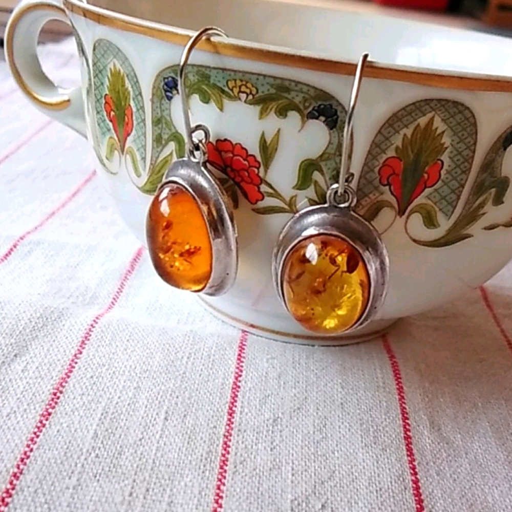 Amber and sterling silver earrings.